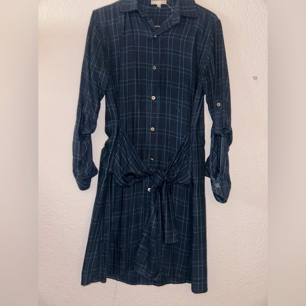Chic Long Sleeve Blue and Green Dress